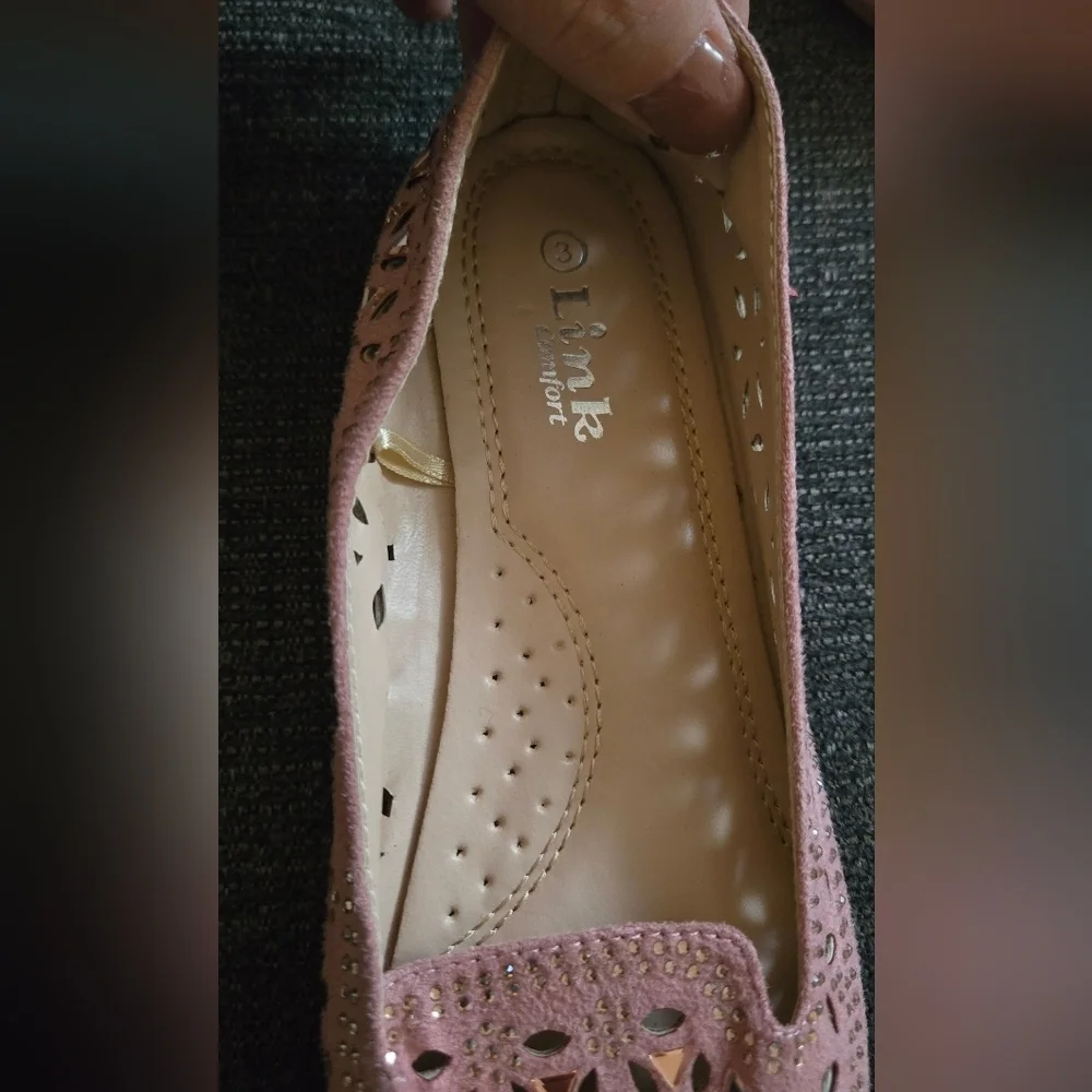 Girls Pink Laser-Cut Ballet Flats Sz 3